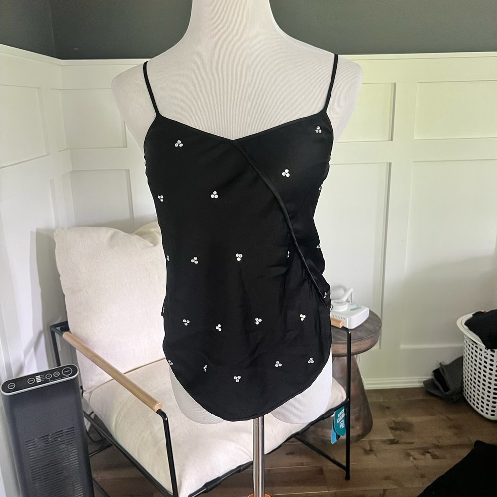 Jill Stuart Black Ruched Embellished Camisole
